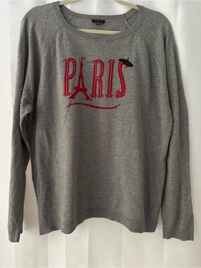Talbots XL Gray Paris Eiffel Tower Knit Sweater Parisian Chic Travel Layers